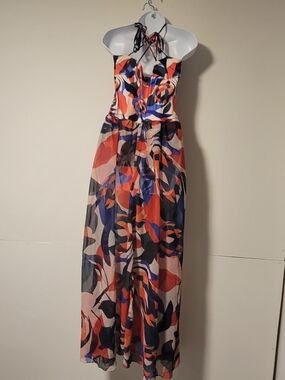PatBO Multicolor Abstract Print Maxi Dress — Orange, Blue, Black